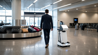 Chariot à bagages auto-tracker Ruike AFAILC avec écran LCD, indice de protection IP54, pour utilisation à l'aéroport, médias numériques et publicités
