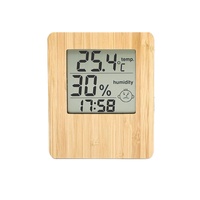 Jam Alarm Digital Quartz Kayu Bambu Solid dengan Lampu Latar, Multifungsi, Penunjuk Suhu dan Kelembapan, Jam Meja