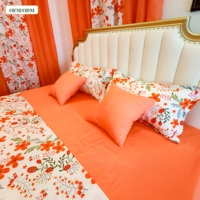 Parure de lit 4 pièces en microfibre tissée respirante et douce à motif floral tulipe avec taies d'oreiller pour hôtels et usage domestique (vente en gros)