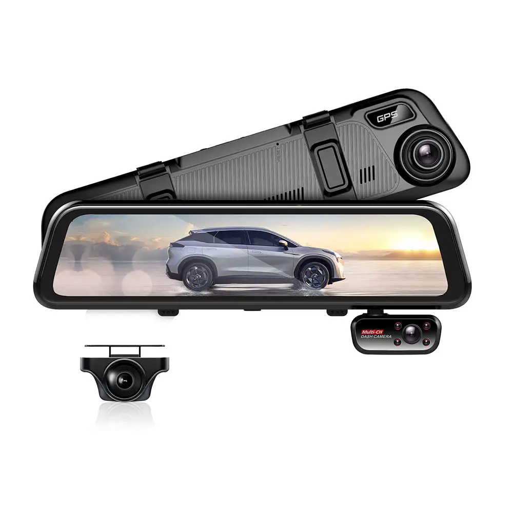 12 Inch WiFi GPS Mirror Dash Cam 4K 3 Channel Inside Backup Dash Camera for Cars