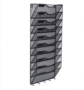 Wall Hanging File Organizer Metal File <b>Holder</b> 10-Pocket Black Mesh Office Magazine Rack Wall Mounted Hanging Paper Organizer - Product Image 2