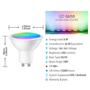 Color blanco GU10 Tuya Wifi Smart LED Bombilla Control remoto por voz Foco GU10 MR16 5W Lámpara regulable - Product Image 4