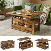Combohome Salon Table d'appoint carrée multifonctionnelle en bois Table centrale réglable en hauteur Table basse élévatrice à thé