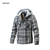 Veste polaire en flanelle vintage personnalisée pour hommes Chemise d'extérieur à capuche à carreaux solides Technics brodés à col montant-pour l'automne