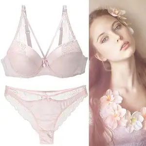 2023 Factory Wholesale Women Cotton Underwear 2 Pcs Sexy Underwear Lingerie Lace Bra Briefs Set