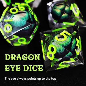 Rongteng 7-Mảnh Mắt Rồng Lõi Lỏng D & D Dice Set Nhựa Dungeons Dragons Đa Diện Màu Xanh Lá Cây Sắc Nét Cạnh Vật Liệu Từ Tính Nhựa - Product Image 3