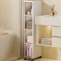 Meuble de rangement pliable au sol, style minimaliste, sans assemblage, pour usage domestique, avec portes transparentes, roulettes et emplacement pour remplir les espaces étroits en plastique