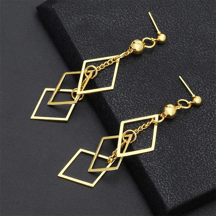 New Arrival Elegant Fashion Women Copper Jewelry Jewel Gold Plated Dangle Earrings Jewelry Drop Earrings