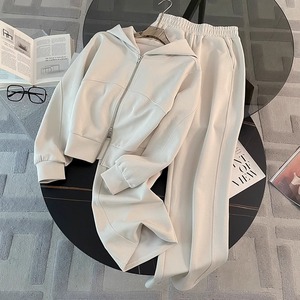 Women's Casual Tracksuit Set Loose Korean Style Jacket Wide Leg <b>Pants</b> Two Piece Solid Color Fleece <b>Lined</b> Plus Size Autumn Winter - Product Image 4