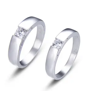 Groothandel Mode Sieraden Wit Goud Bruiloft Verlovingsringen 925 Sterling Zilver Zirkonia Paar Ring Set Voor Mannen Vrouwen