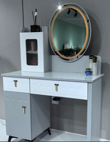 Table de maquillage moderne minimaliste avec miroir éclairé et armoire de rangement, table compacte pour petits appartements et hôtels