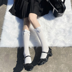 Women's Mid Calf Socks Velvet Bow Cotton Knee Socks For Youth Uniform Style - Product Image 1