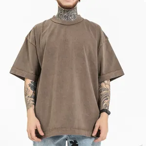 Camiseta masculina solta de alta rua, lavada, manga curta, tamanho grande, ombro, 270 gsm, de algodão