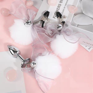 Ensemble de pinces à tétons SM et plug anal pour femmes, jouet sexuel pour adultes avec boule poilue et cloche, accessoires romantiques - Product Image 4
