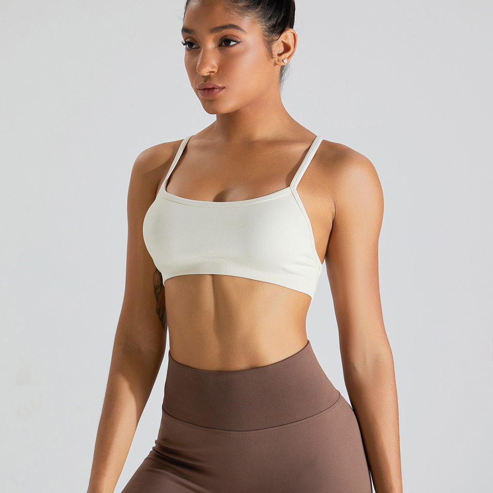 2024 New Arrival High Strength Breathable Sexy String Back Yoga Bra Quick Dry Heavy Weight Sport Underwear Seamless Short Top