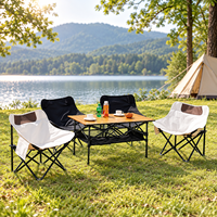 Ensemble table et chaises pliantes de camping d'extérieur, table pliable portable type « egg roll » avec chaise « moon chair » pour pique-nique et camping