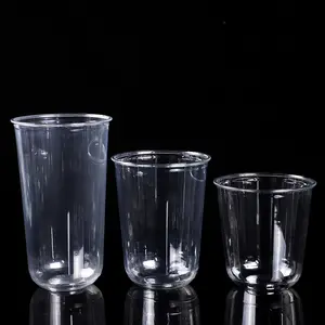 Gobelets pour boissons froides jetables les plus populaires personnalisés gobelet en plastique transparent en forme de U avec logo et couvercles