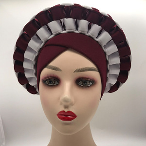 Cappello con turbante in poliestere da donna all'ingrosso in rilievo per capelli <span class=keywords><strong>Bandana</strong></span> copricapo stile indiano Hijab da donna per uso esterno - Product Image 6
