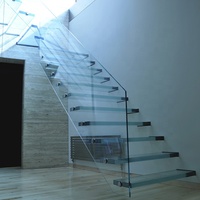 Marches d'escaliers en verre trempé, 100 pièces, flottantes, avec balustrade en verre trempé