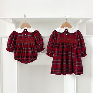 Soeurs filles robe printemps et automne bébé à manches longues barboteuses Plaid bébé vêtements de Noël - Product Image 4
