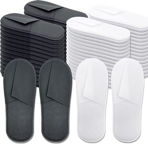 Pantoufles d'hôtel jetables biodégradables en tissu non tissé gris et blanc, à bout ouvert, usage polyvalent, vente en gros usine - Product Image 1