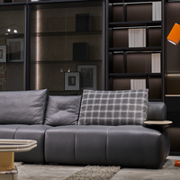 Canapé modulaire carré moderne de luxe noir au design original avec modules librement combinables, ensemble de canapés en cuir véritable