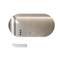 Cermin Kamar Mandi LED Oval Horizontal Tanpa Bingkai dengan Jam Sentuh Pintar, Terpasang di Dinding untuk Meja Rias Kamar Mandi, Hotel, Dekorasi Rumah, OEM