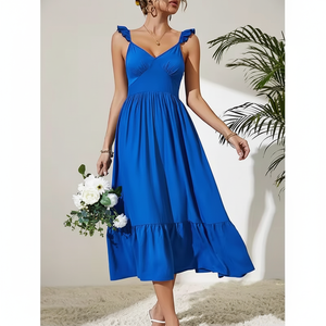 2024 nueva llegada verano elegante Color sólido media manga cuello en V Maxi vestido de talla grande cintura Natural técnica ecológica - Product Image 1