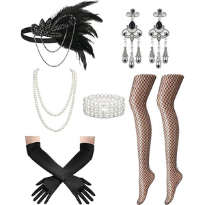 Ensemble d'accessoires Flapper des années 1920, style Gatsby, vintage <span class=keywords><strong>Charleston</strong></span>, cosplay, bandeau à plumes, bijoux en perles, longs gants - Product Image 1