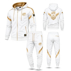 Conjunto Deportivo Informal para Hombre Long Mission, Chaqueta con Capucha y Cremallera en Color Blanco Dorado, Pantalones Deportivos Transpirables y Ligeros para Invierno - Product Image 1