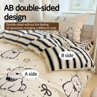 Parure de lit quatre pièces en coton épais 100 % résistant à l'abrasion, motif chiot de dessin animé, tissu brocart, incluant draps et housse de couette
