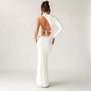 ENYA – robe moulante en tricot côtelé, une épaule dénudée, Sexy, longue, asymétrique, dos nu, tenue de soirée, soirée - Product Image 3