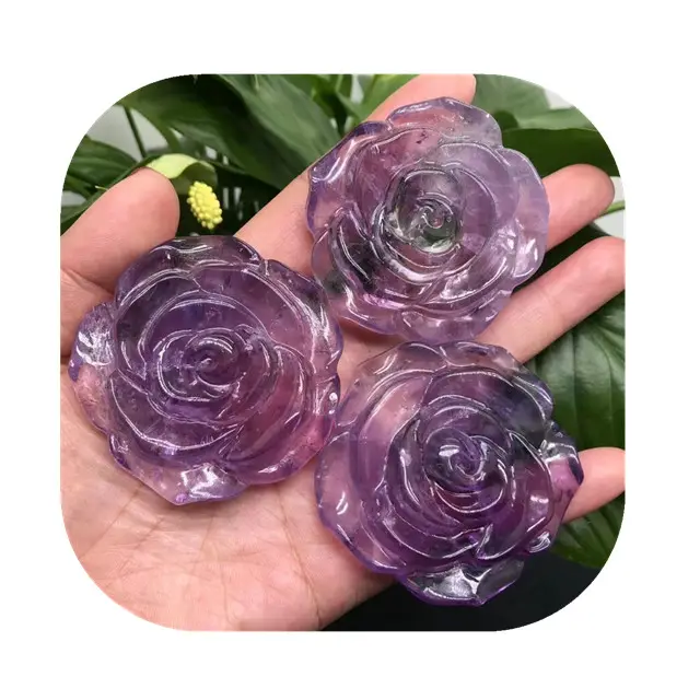 crystal healing stones spiritual crafts natur carv gemstones deep purple amethyst crystal roses Figurine for gift