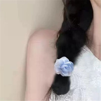 Nouvelle Collection Printemps/Été 2025 : Élastique à Cheveux en Chiffon Camélia Bleu Rose, Haute Élasticité, Doux pour les Cheveux, Style Pastoral Élégant pour Femme