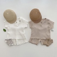 Ensemble d'été unisexe décontracté pour enfants T-shirt à manches courtes Short rayé 2pcs Ensemble assorti pour bébé
