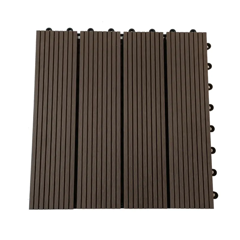 Interlock papan kayu plastik DIY mangkuk kopi komposit 300*300*22mm ubin lantai luar ruangan