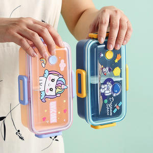 Kotak Makan Siang Anak Plastik Reusable Lucu Motif Kartun 2 Kompartemen untuk Anak Sekolah, Wadah Makanan yang Dapat Digunakan di Microwave dengan Tutup - Product Image 3