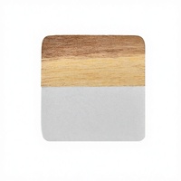 Sous-verres carrés en marbre indien et bois d'acacia MAE, 4x4 pouces, 10 mm d'épaisseur, support de rangement, accessoire de table écologique pour salle à manger et bureau