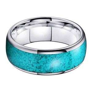 <span class=keywords><strong>Bague</strong></span> en tungstène 8 mm Coolstyle pour hommes et femmes, incrustation de <span class=keywords><strong>turquoise</strong></span> concassée, bijoux de mode, alliance de fiançailles et de mariage - Product Image 2
