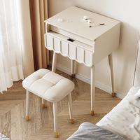 Meuble-lavabo avec miroir rabattable Lumière LED Petit meuble-lavabo avec tiroirs Coiffeuse avec rangement pour chambre à coucher