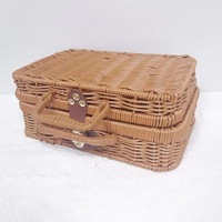 Boîte de rangement rectangulaire vintage portable personnalisée en rotin tressé à la main, panier de pique-nique, valise en plastique en rotin avec couvercle, cadeau de mariage