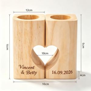 Porte-bougie en bois en forme de cœur, fait main, imprimé en gravure, style vintage simple, bougeoir romantique pour table, décoration d'intérieur - Product Image 2