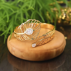 Fashion Bangle 316L Stainless Steel PVD Gold Plating Sustainable Resistant Feather Design <b>Crystal</b> Accent <b>Bracelet</b> - Product Image 3
