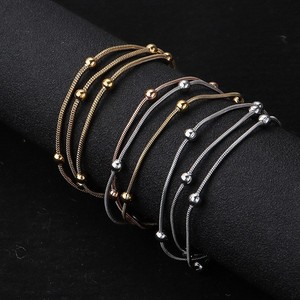 Stainless Steel Three Layer <b>Bead</b> <b>Bracelet</b> Round Snake Style Multi Layered Fashion Titanium Steel 18k <b>Gold</b> Plated Jewelry - Product Image 3