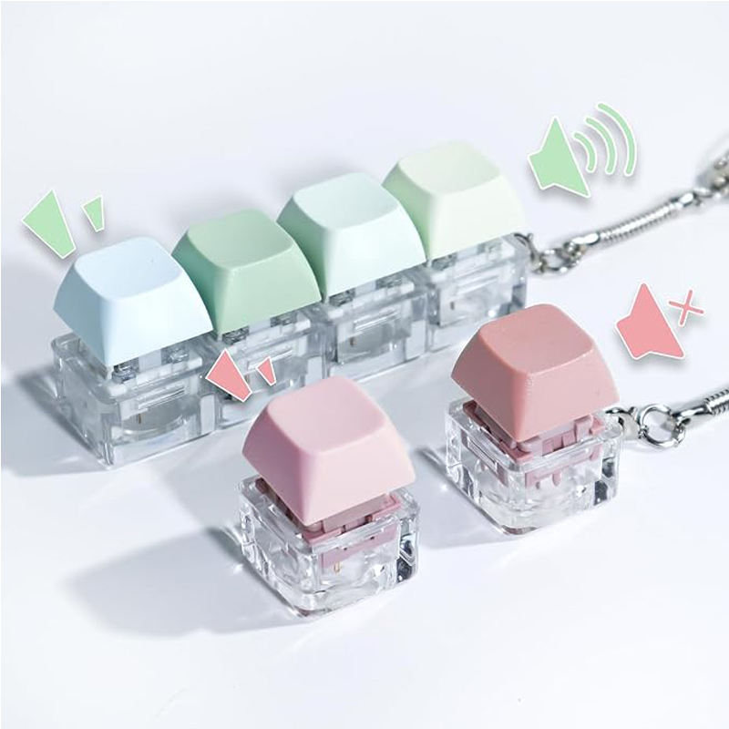 ASMR Fidget Keyboard Switch with Mechanical Click Sound Interactive Light-Up Keycap Plastic Keychain Fidget Keychains