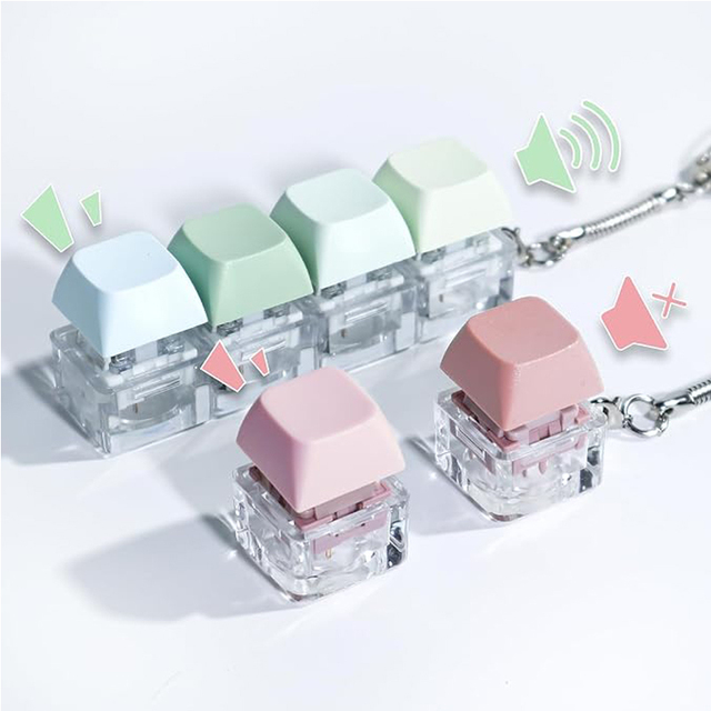 ASMR Fidget Keyboard Switch with Mechanical Click Sound Interactive Light-Up Keycap Plastic Keychain Fidget Keychains