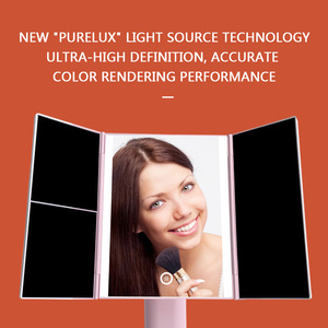 Espejo de Vanidad Portátil con Aumento de 1/2/3X, Espejos de Maquillaje Plegables de 3 Secciones, Rotación de 180°, Regulador de Intensidad Continuo, Espejos de Mesa de Belleza - Product Image 3