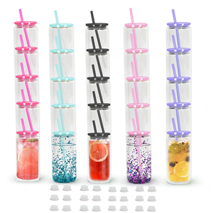 Gobelet Mason de 16 oz à double paroi en plastique transparent avec paille intégrée, idéal pour le camping et la salle de sport, écologique et de qualité alimentaire - Product Image 1