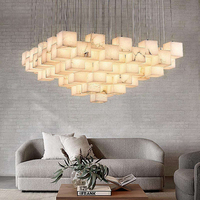 Lustre moderne en marbre naturel, lampe suspendue en albâtre espagnol, luminaire LED en forme de cube, luminaire suspendu de luxe pour villa, salon