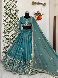 Lehenga Choli Tradicional de Alta Demanda para Fiestas, con Lentejuelas Pesadas de 5mm, Bordado con Hilo Zari, Secado Rápido, Seda Fendy - Product Image 6